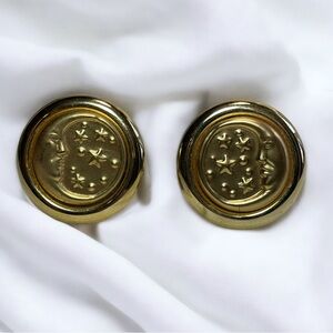Vintage 80s/90s Gold Celestial Moon Stars Clip-On Earrings, Boho Whimsical Fairy